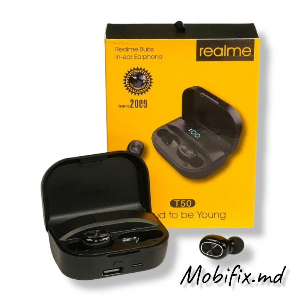 Наушники Realme T50 TWS Bluetooth, с функцией Power Bank (2000 mAh)
