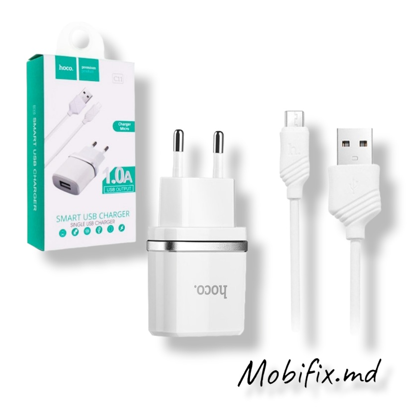 Зарядное устройство HOCO C11 (1USB, 1А) white + кабель Micro USB