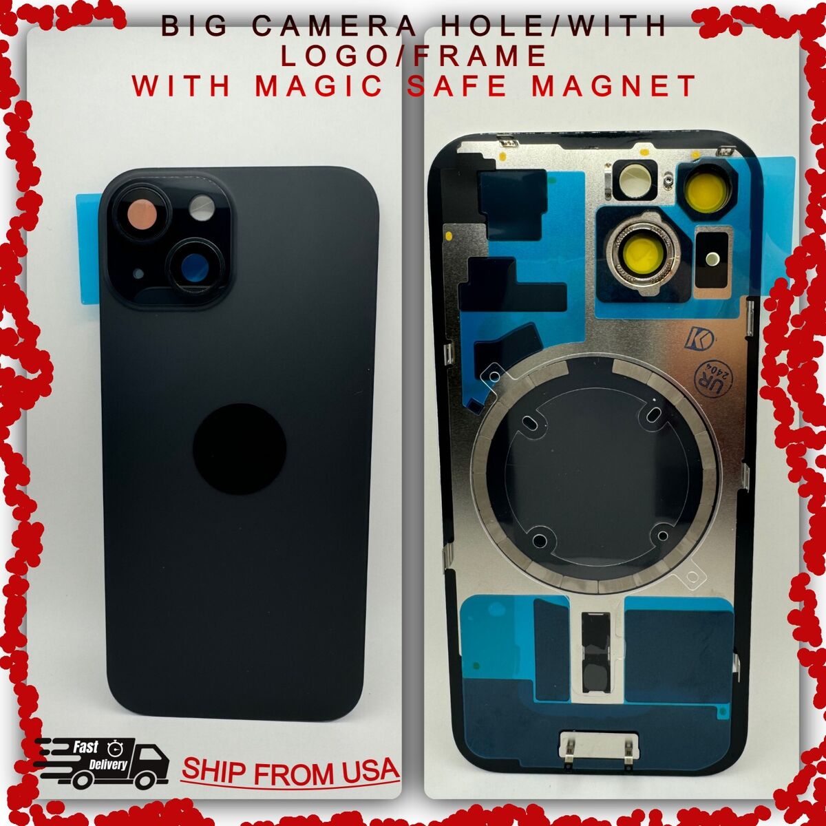 Заднее стекло iPhone 15 Pro Blue Titanium (Large Camera Hole)